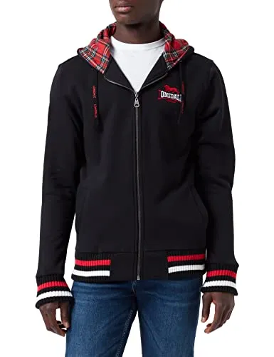 Lonsdale Herren Sweatshirt Hooded Zip Lancaster schwarz - Kapuzenpullover für Herren mit Reißverschluss, stylischem Lonsdale Logo und 3 praktischen Einschubtaschen – ideal für Freizeit und Sport.