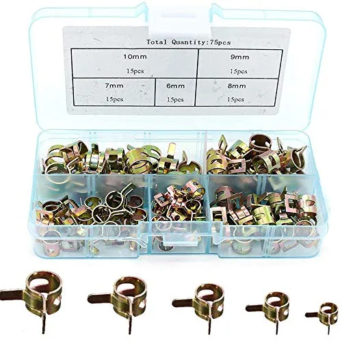 mohito 75 Stück Kraftstoffleitung Schellen,Kraftstoffleitung Schlauchschellen 6-10mm Federschlauchschellen Federschlauch Clips Kraftstoffleitung Wasserleitung Luftschlauch Vakuum Schlauchschelle