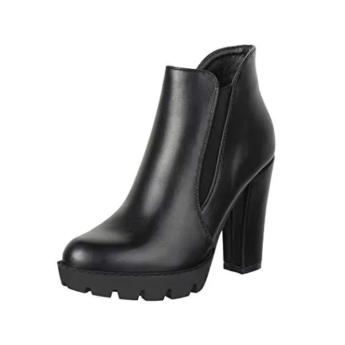 Elara Damen Stiefelette Ankle Boots Chunkyrayan EL900 Schwarz - Vielseitige Ankle Boots im modernen Chelsea-Stil. Hochwertiges Synthetikmaterial verspricht Langlebigkeit und ein minimalistisches Design für jeden Anlass.