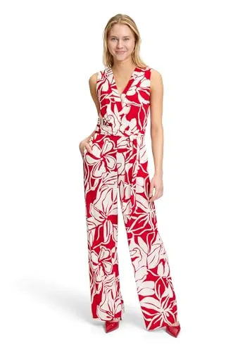 Vera Mont Damen Jumpsuit mit Bindegürtel 38, Rot/Weiß in rot von Vera Mont