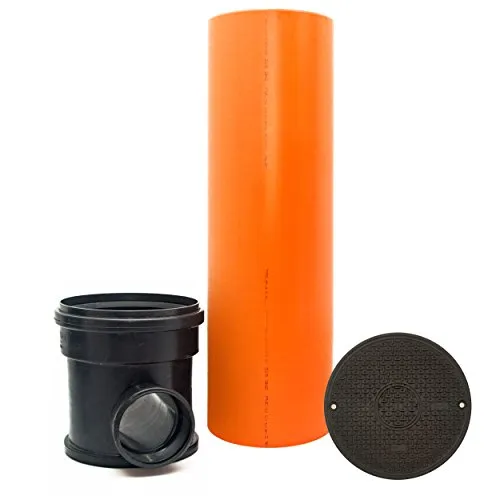 KG Schacht Kontrollschacht Revisionsschacht Abwasserschacht DN315 1-Fach-Zulauf DN 160, KG Rohr Kanal Entwässerung, Deckel, Komplett SET