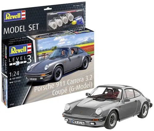 Revell® Modellbausatz Porsche 911 Carrera Coupé 1:24 - Modellbausatz für den ikonischen Porsche 911 Carrera Coupé im Maßstab 1:24, inklusive beweglicher Motorhaube und detailliertem Sechszylinder-Motor. Ideal für Modellbau-Enthusiasten ab 10 Jahren.