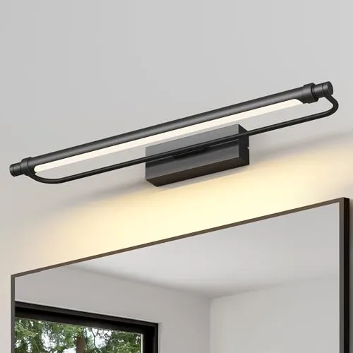 Pasoar LED Spiegellampe Bad 60cm, 180 Grad Drehung Wandleuchte für bad IP44, 18W 1320 Lumen Spiegelleuchte Bad, Badlampe Wand Aluminium, 4000K, Schwarz