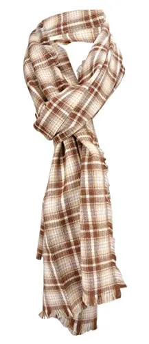 Schal in braun hellbraun beige kariert mit kleinen Fransen - Gr. 180 x 50 cm