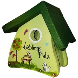 Vogelvilla Nistkasten grün - Lieblingsplatz für Wildvögel - Vogelhäuser, handbemalt und einzigartig. Unterstützen Sie Wildvögel bei der Familiengründung mit diesem kunstvollen Nistkasten aus nachhaltigem Holz, ideal für Ihren Garten oder Balkon.