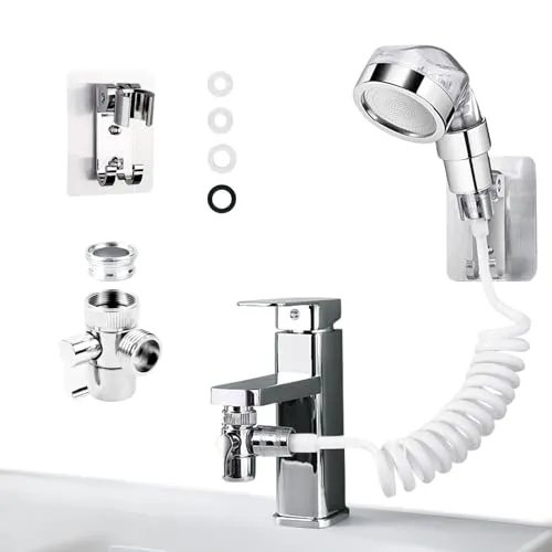 Bidet Handbrause für Toilette, Bidet Handbrause Set mit 1.5M Federschlauch Wasserhahn Spender und Halterung Tragbares Toilette Waschbeckenbrause für Reinigung Bad Küche, 1 Stück