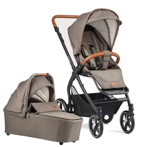 GESSLEIN Kombikinderwagen FX4 Soft+ Style Babywannen Set taupe - vielseitig nutzbar ab Geburt bis 4 Jahre, mit flachem Liegesystem und UV-Schutzverdeck