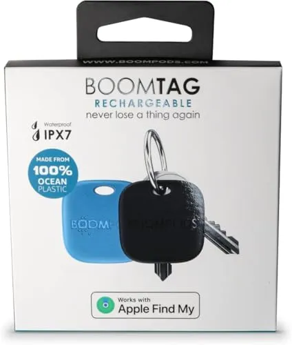 Boompods Boomtag - Wiederaufladbarer Schlüsselfinder aus Ozeanplastik - Radios: Umweltfreundlicher Bluetooth Tracker, hergestellt aus gerettetem Meeresplastik, wasserdicht und mit einer Batterielaufzeit von bis zu 12 Monaten, ideal für Schlüssel und Taschen.