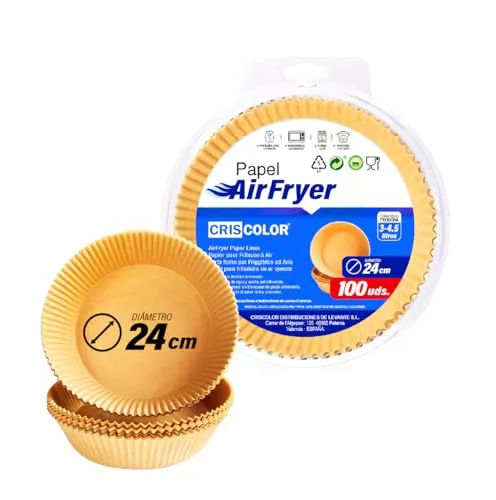 Backpapier für Luftfritteuse – 100 Stück | rund | 20–24 cm – Antihaftpapier zur Verwendung ohne Öl, Air-Fryer-Papier, auch für Ofen und Mikrowelle, Einwegformen, BPA-frei.