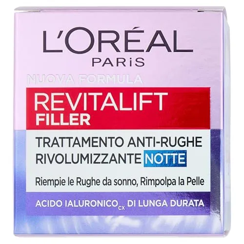 L'Oréal Paris Gesichtscreme für die Nacht Revitalift Filler, für alle Hauttypen, Anti-Falten-Wirkung, langanhaltende Füllung, mit konzentrierter Hyaluronsäure, 50 ml