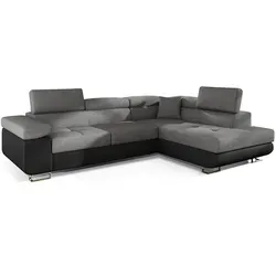 Ecksofa Olmo | 275 x 202 x 90 cm | Grau-Schwarz - Elegantes Ecksofa Olmo mit verstellbaren Kopfstützen und ausziehbarer Liegefläche. Ideal für stilvolle Wohnräume und bietet zusätzlichen Stauraum für Ihre Wäsche.