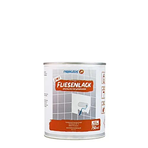 Farbklecks24 Fliesenlack weiss (750ml) glänzend, Lack für Wandfliesen, Fliesenfarbe, für Küche u. Bad
