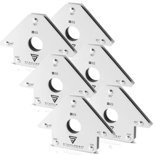 STAHLWERK Magnet-Schweißwinkel Set - Anschlagwinkel Set mit 6 Magneten, starke Haftkraft von 22,6 kg, ideal für präzises Schweißen und Justieren in verschiedenen Winkeln (45°, 90°, 135°). Kompakt und handlich für jeden Schlosser!