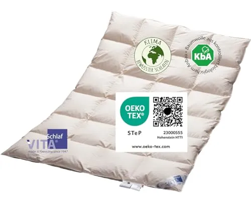 Vitaschlaf Bio-Luxe-KBA Daunenbettdecke - Bettdecken mit 90% deutschen Gutshofdaunen für perfekten Schlafkomfort, atmungsaktiv und allergikergeeignet – Made in Germany.