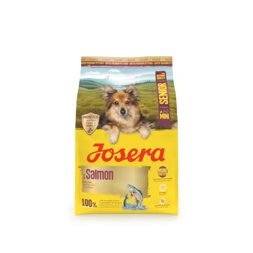 Josera Mini Senior Salmon 3 kg - Trockenfutter für kleine Hunde - Getreidefreies Hundefutter für Senioren ab 8 Jahren. Mit 100 % Lachs als Monoprotein und kleinen Kroketten, ideal für die Ernährung kleiner Hunde. Enthält wertvolle Antioxidantien zur Unterstützung des Wohlbefindens.