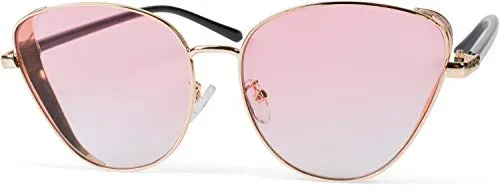 styleBREAKER Damen Cateye Sonnenbrille mit Glitzer Element, Metall Rahmen und Polycarbonat Gläser, Katzenaugen Form, Retro Look 09020104, Farbe:Gestell Gold/Glas Pink getönt