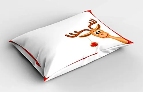 ABAKUHAUS Weihnachten Kissenbezug, Rentier Weihnachten Thema, Dekorativer Standard King Size Gedruckter Kissenbezug, 80 x 40 cm, Blasser Karamell Rot