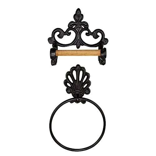 Toilettenpapierhalter, industrieller Gusseisen, Wandmontage, Bad-Papierhandtuchhalter, Wandaufhängung, traditioneller Toilettenpapierhalter, Gusseisen-Holzrollenhalter
