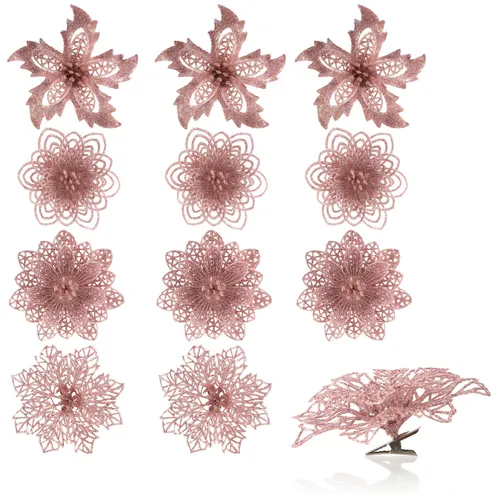 12x Dekoblume mit Clip - glitzernde Blumenstecker [Auswahl variiert]