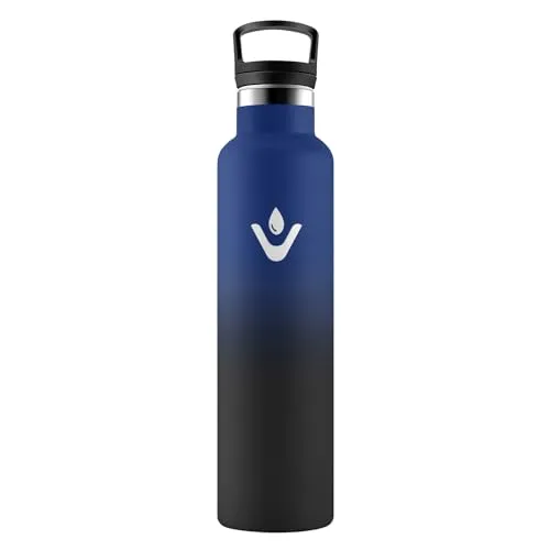 Thermosflasche 1L, Edelstahl Trinkflasche mit Strohhalm, Einhandöffnung, Vakuum Thermosflasche, Kohlensäure Geeignet, BPA-Frei, Isolierte Wasserflasche für Laufen, Fahrrad, Schule, Sprudel, Yoga