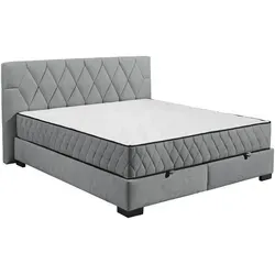 Mid.you Boxbett, Anthrazit, Textil, H3 + H4, 9-Zonen, 180x200 cm, Bettkasten, gepolstertes Kopfteil, Federkernmatratze, Wendematratze mit unterschiedlichen Härtegraden, Schlafzimmer, Betten, Doppelbetten