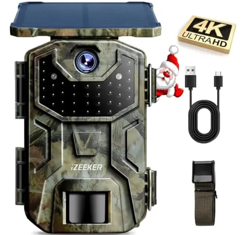 iZEEKER Solar Wildkamera 4K 30fps 48MP - Beobachtungsmonitore mit innovativer Solartechnologie, 2600 mAh Akku und hervorragender Nachtsicht für klare Aufnahmen bei Tag und Nacht.