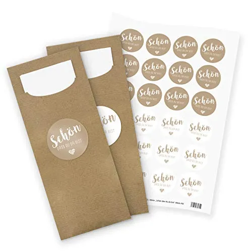itenga 24x Bestecktasche braun+ Aufkleber Schön DASS du da bist braun