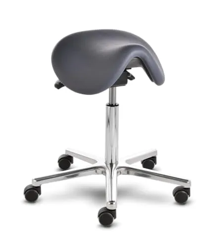 Sattelhocker docy® dent 4616, Sitzhöhe ca. 55 - 75 cm, mit Sitzneigeverstellung, Rollen/Bodengleiter:weiche Radbandage, Polsterdekor:Stamskin titan-grau