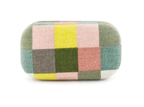 WESTCRAFT tragbares kleines Schmuckkästchen Etui, Reise Schmuckaufbewahrung für Damen, Schmuckbox Schmuckschatulle Jewelry Box - verstaut Schmuck wie Ringe, Ohrringe (Oval Kariert Pastell)
