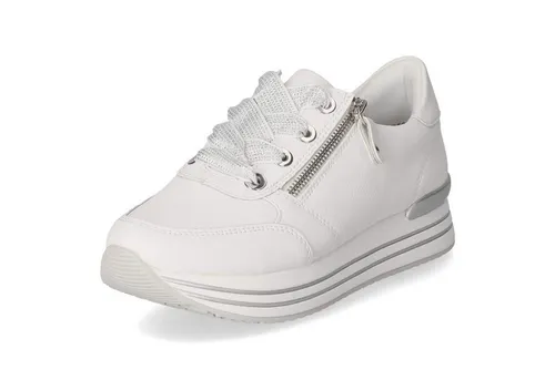 Remonte Damen D1302 Sneaker Low, Weiß, 44 EU - Damen-Sneaker aus echtem Leder mit Komfortweite und extra weichem Fußbett für optimalen Tragekomfort, inklusive zweitem Paar Schnürsenkel.