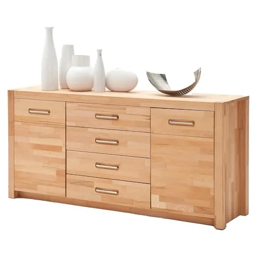 Lomadox Wohnzimmer Sideboard Kommode 163 cm, Kernbuche massiv geölt keilgezinkt, Echtholz/Massivholz