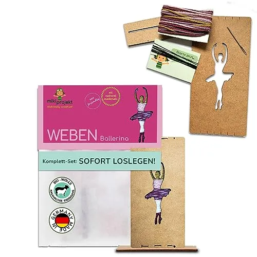mikiprojekt® Webrahmen für Kinder Ab 5 Jahre mit einfacher Anleitung -made in Germany- Entwicklungsförderndes Weben mit unbedenklichem Biomaterial - Komplettset – Schulwebrahmen - Kinderwebrahmen