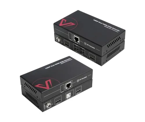AV Access HDMI KVM Extender Lan Ethernet RJ45 2 Monitor Over Cat5e/6/6a/7 Cable bis zu1080p@60Hz 60m, Zero Latency Extended Dual View, 4 USB 2.0 Ports für Tastatur/Maus, HDCP 1.4, PoC, 1 in 2 out