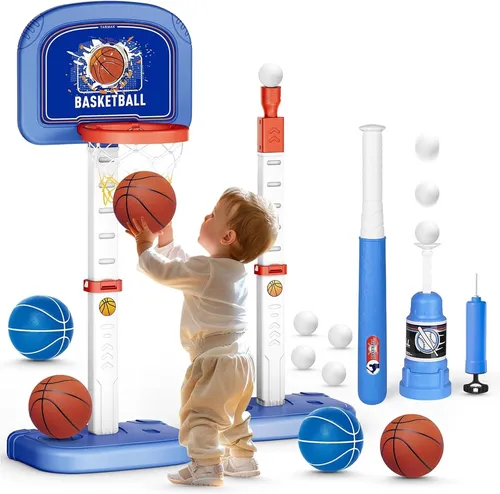 COSTWAY 4-in-1 Kinder Basketballkorb Set – Höhenverstellbar