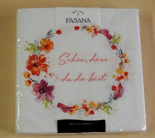 Servietten Schön, dass du da bist 1 Packung OVP Motivservietten Spruch Kranz 20