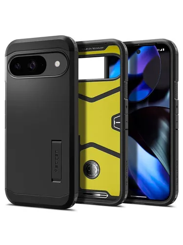 Spigen Tough Armor Hülle für Google Pixel 9 Pro und Pixel 9 - Schwarz - Standard Handyhüllen mit 'Made for Google'-Zertifizierung, doppelschichtiger Schutz und praktischen Kickstand für bequemes Aufstellen.