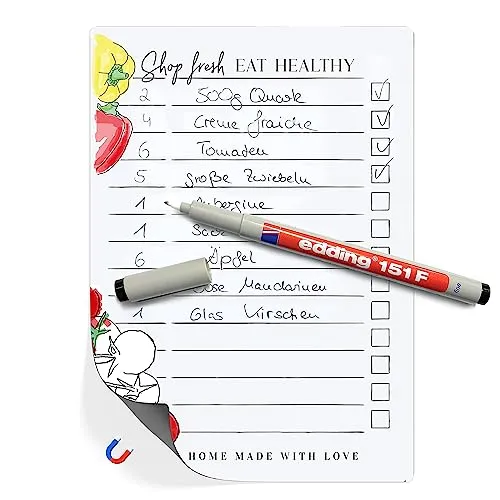 TOBJA Magnetische Einkaufsliste A5 für Kühlschrank - Wasserlöslicher Stift inklusive | Einkaufsliste magnetisch Kühlschrank: Nie wieder vergessen!