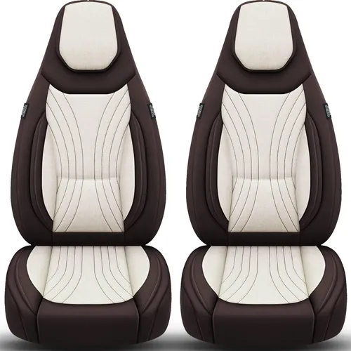 Schonbezüge für Volvo XC60 2 (Bj. ab 2017) in Braun/Beige - Hochwertiges Sitzbezugset für die Vorderseite, atmungsaktiv und einfach zu installieren. Ideal zum Schutz der Sitze mit universeller Kompatibilität und Airbagfreundlichkeit.