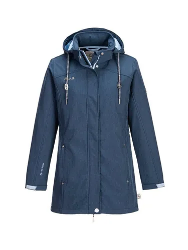 First B Damen Softshelljacke Anni - Funktionsjacke, winddicht & wasserfest in bluenights Melange - Funktionsjacke für Damen, wasserabweisend mit 5.000mm Wassersäule, atmungsaktiv und winddicht. Ideal für wechselhaftes Wetter, mit abnehmbarer Kapuze und langen Schnitt für zusätzlichen Komfort.