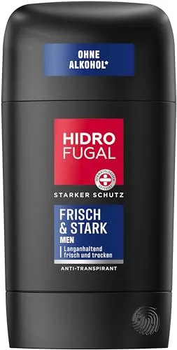 Hidrofugal MEN FRISCH & STARK Stick, starker Antitranspirant Schutz mit erfrischendem Duft, schnell trocknender Deo Stick für Männer ohne Ethylalkohol (50 ml)