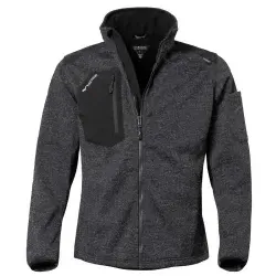 Qualitex Strick-Fleecejacke Unisex schwarz/meliert Größe: L - Outdoor Fleecejacke für Herren, gefüttert und wärmend mit versteckter Kapuze, ideal für kalte Arbeitsbedingungen.