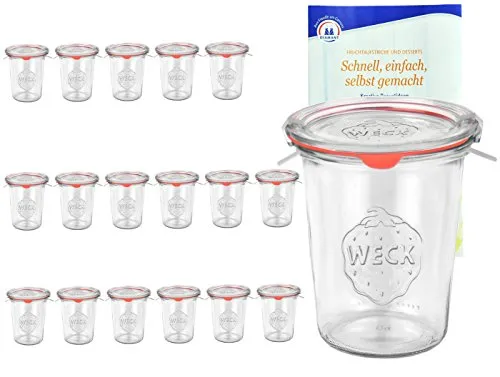 MamboCat Einmachglas 18er Set - 850ml Weck Gläser mit Deckel - Einmachgläser Set aus robustem Glas mit Deckel, Einkochring und Klammer, ideal zum Einkochen und Aufbewahren von Lebensmitteln.