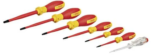 Bosch Schraubendreher Set 1600A02NF8 Professional VDE, 7-teilig - Handwerkzeug für sicheres Arbeiten bis 1000 Volt, VDE zertifiziert mit isolierten Klingen und Softgripflächen. Praktische Halbeinlage für das Bosch L-BOXX Mobility System.