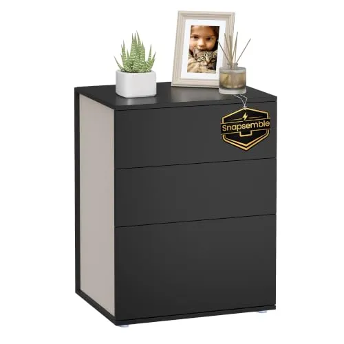 VASAGLE Nachttisch mit 3 Schubladen – Cappuccino Beige, werkzeuglose Montage