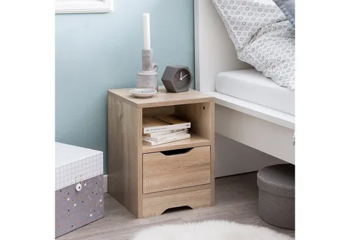 FineBuy Nachtkonsole Nako mit Schublade - Moderne Nachtkonsole in Sonoma-Optik mit 1 praktischer Schublade, ideal für Schlafzimmer, Kinderzimmer oder Gästezimmer. Perfekt zum Verstauen von Kleinigkeiten.