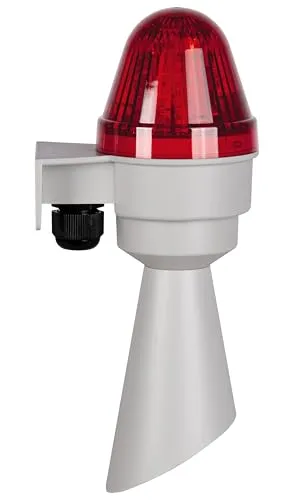COBLHP582GT24RL Kleinhupe mit Trichter, grau, rote Linse, 24V DC - Sonstige Elektroinstallationsartikel für Industrieanwendungen, Schutzklasse IP65, Lautstärkeregelung und vielseitige Lichtfunktionen inklusive Kabelverschraubung.