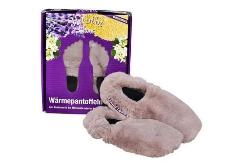 Habibi Plush Wärmekissen Wärmeschuhe, Slipper grau Größe L - Heizkissen: Komfortable Wärmeschuhe für kalte Füße, mit Hirse-Aromafüllung für entspannenden Duft und wohlige Wärme bis zu 1 Stunde.