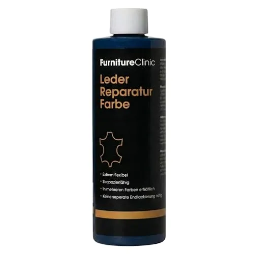 Furniture Clinic Lederreparatur-Farbe & Farbauffrischung | Selbstversiegelnder Lederfarbstoff für schnelle + einfache Ledersanierung | Ledersofas, Autositze, Lederschuhe (Marineblau, 500ml)