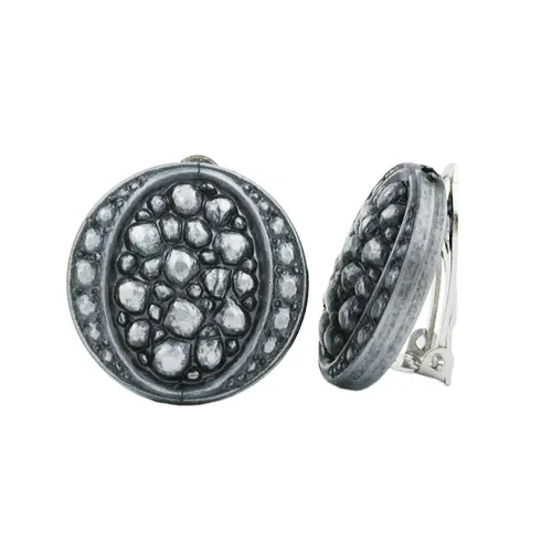 Clip Ohrring 22mm Scheibe Mosaik silbergrau Kunststoff-Bouton | Gallay