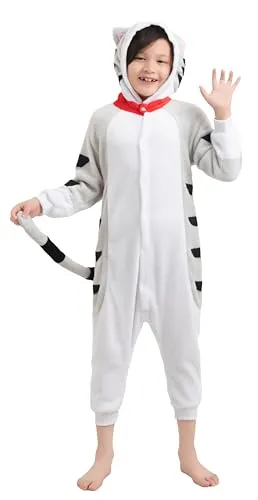 corimori Katzen-Kostüm Kinder Tierkostüme Onesie Karneval Fasching Jungen Mädchen 24 Katze grau Streifen,116-122